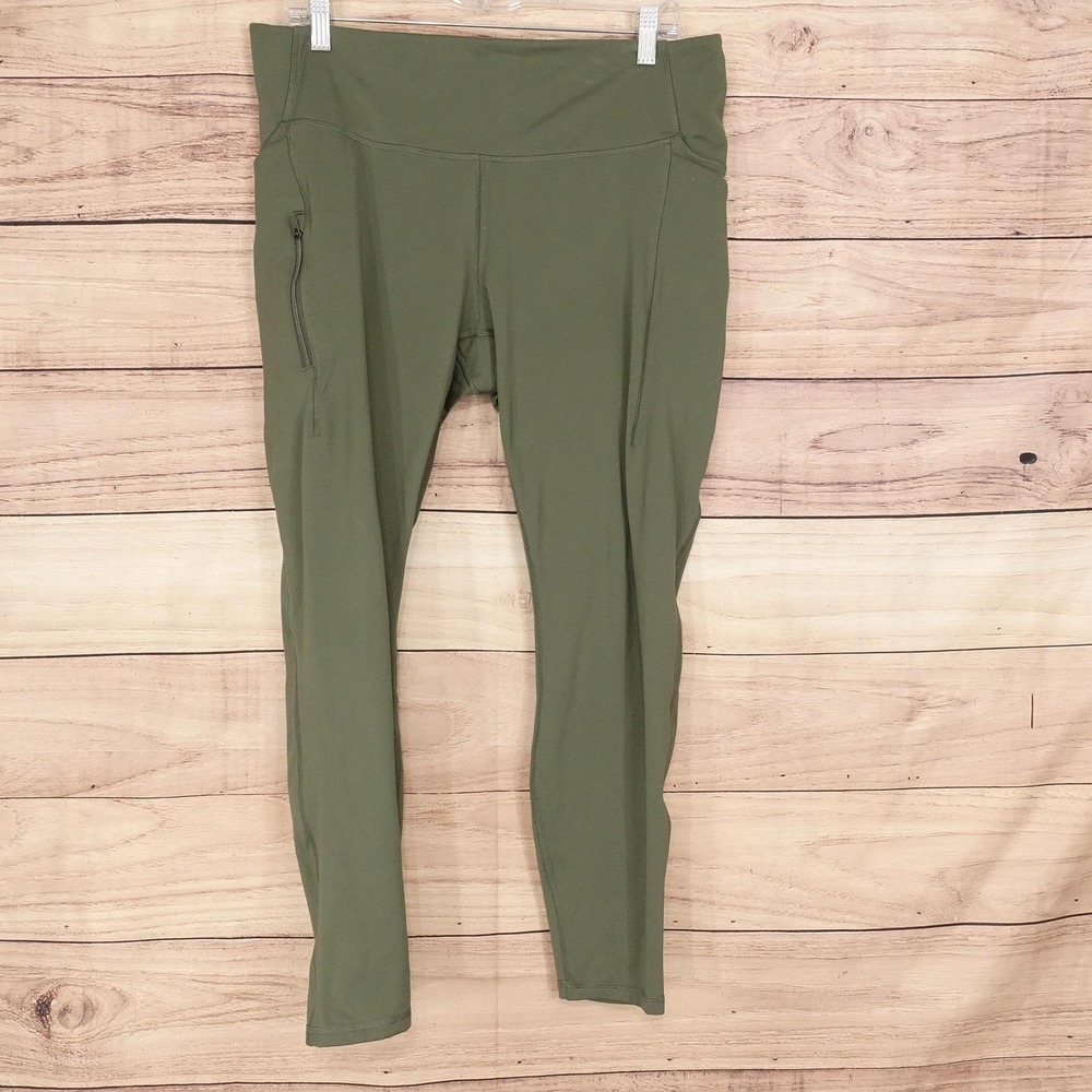 All In Motion Leggings Womens XXL Green Ankle High Rise Pockets Zip Pocket